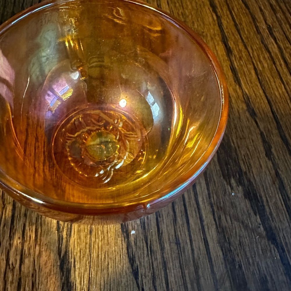 Jeanette Marigold Carnival iridescent orange egg nog glass bowl glasses - Picture 6 of 10